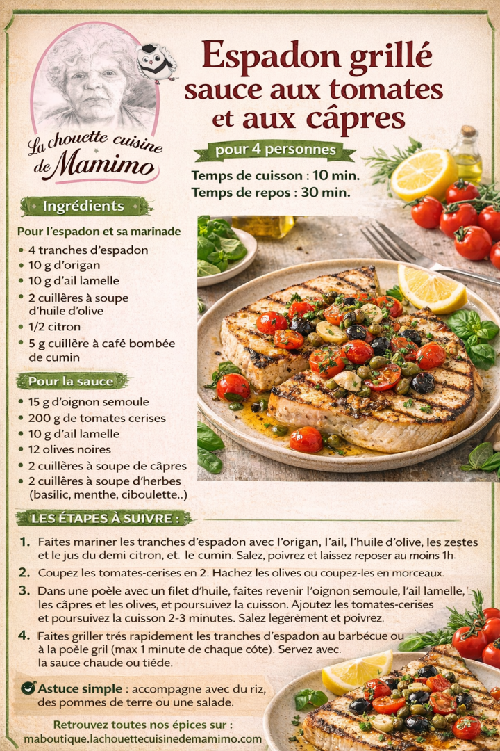 espadon grillé sauce capre et tomate